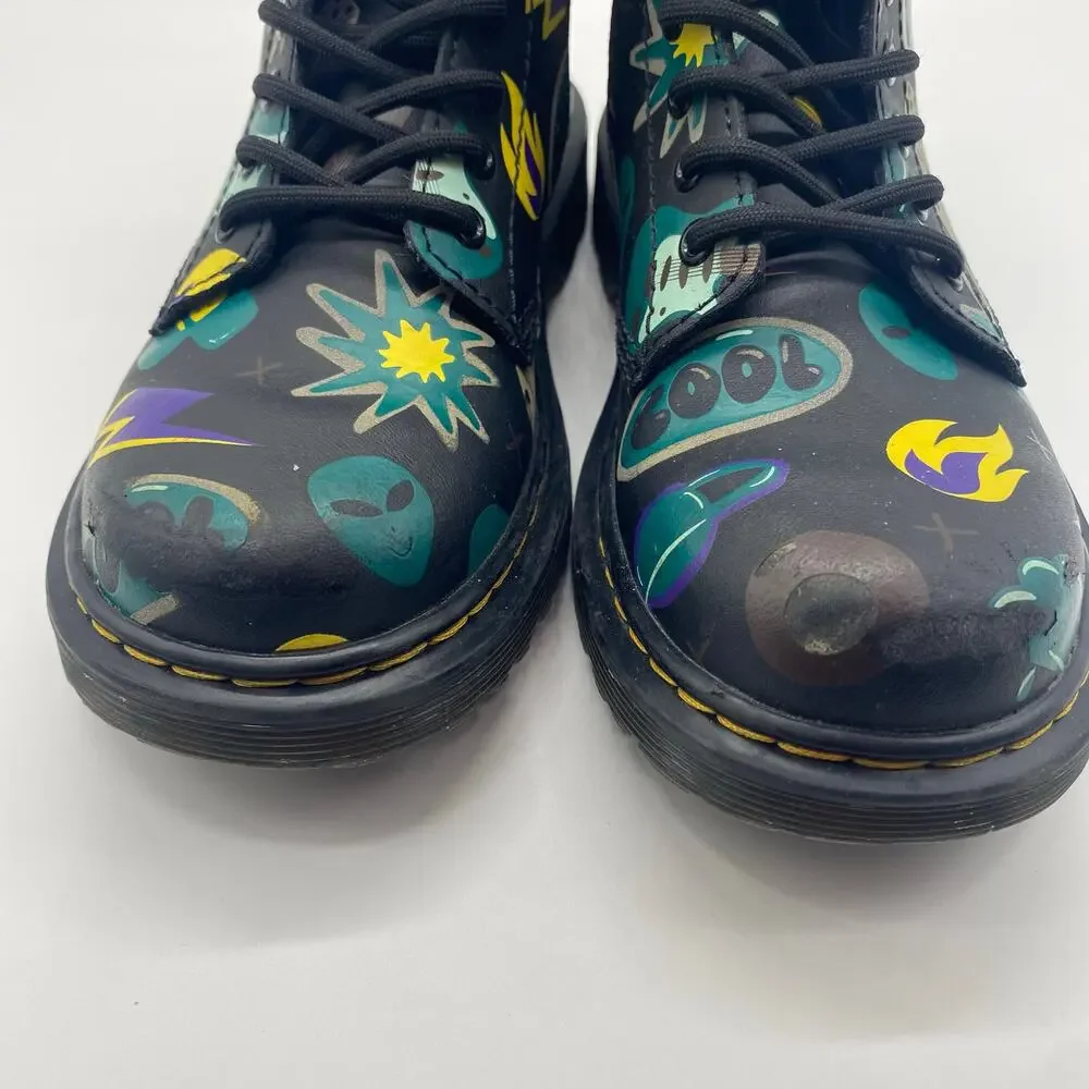 Dr. Martens Junior Black Sticker Print Hightop Boots Combat Hightop Kid size 13
